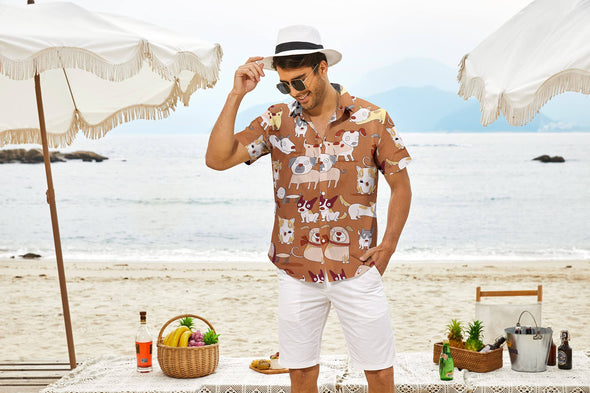 Beyond Apparel Men's Hawaiian Beach Shirts Short Sleeve 100% Cotton Novelty Print Button Down Aloha Shirts with Pocket