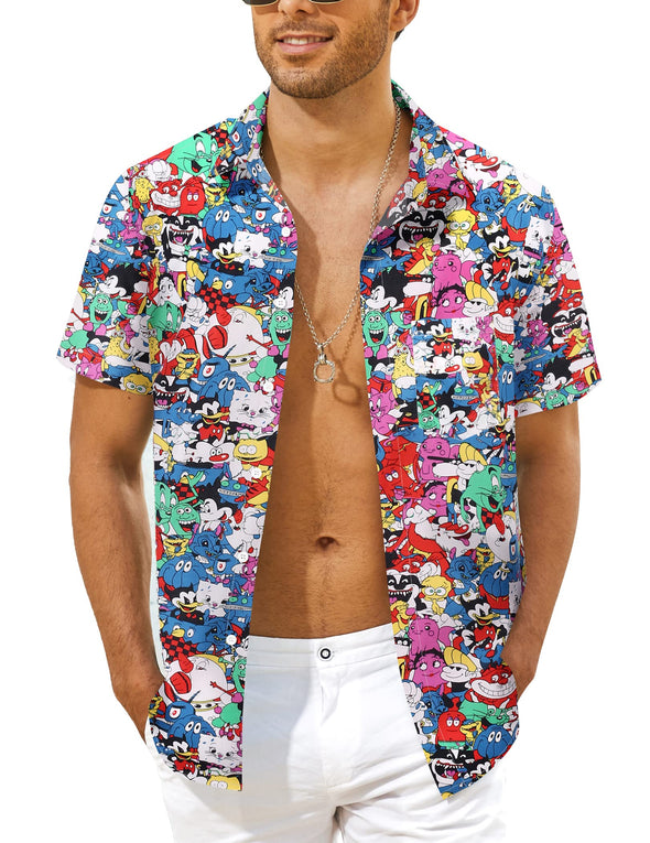 Beyond Apparel Men's Hawaiian Beach Shirts Short Sleeve 100% Cotton Novelty Print Button Down Aloha Shirts with Pocket