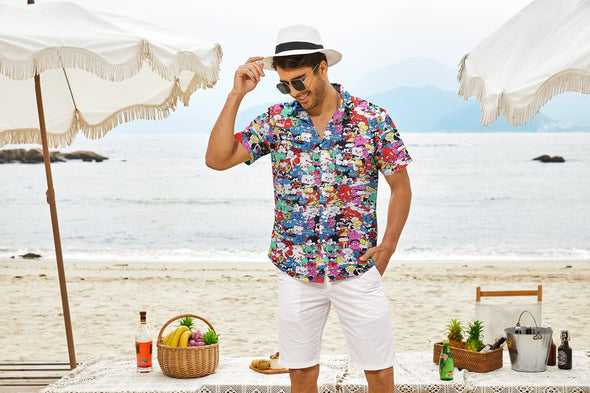 Beyond Apparel Men's Hawaiian Beach Shirts Short Sleeve 100% Cotton Novelty Print Button Down Aloha Shirts with Pocket