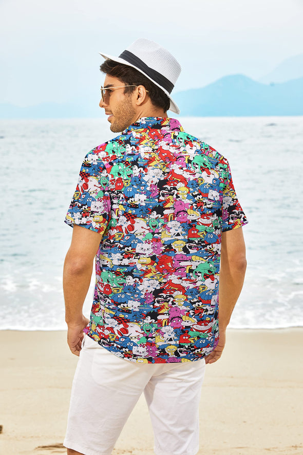 Beyond Apparel Men's Hawaiian Beach Shirts Short Sleeve 100% Cotton Novelty Print Button Down Aloha Shirts with Pocket