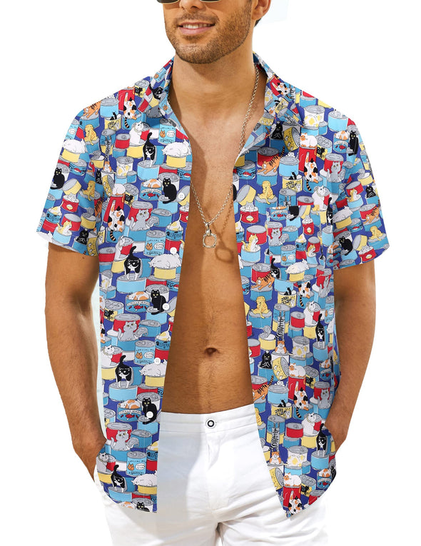 Beyond Apparel Men's Hawaiian Beach Shirts Short Sleeve 100% Cotton Novelty Print Button Down Aloha Shirts with Pocket