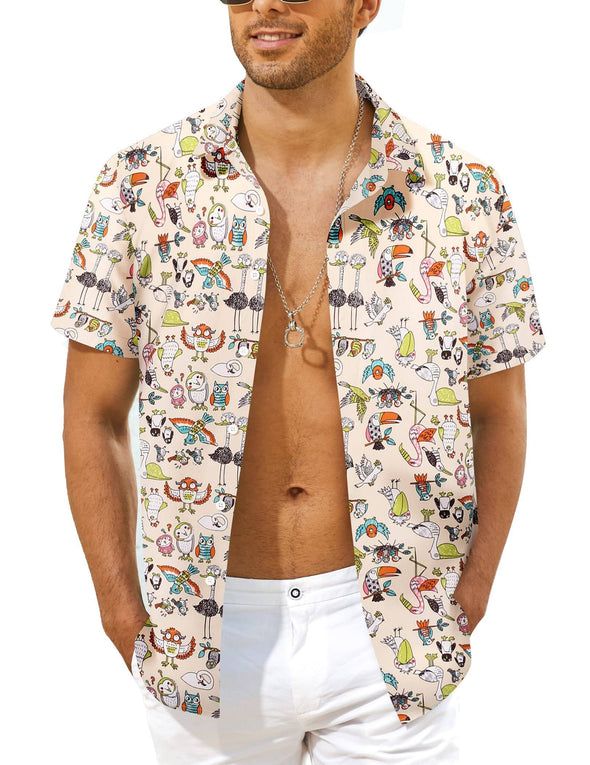 Beyond Apparel Men's Hawaiian Beach Shirts Short Sleeve 100% Cotton Novelty Print Button Down Aloha Shirts with Pocket