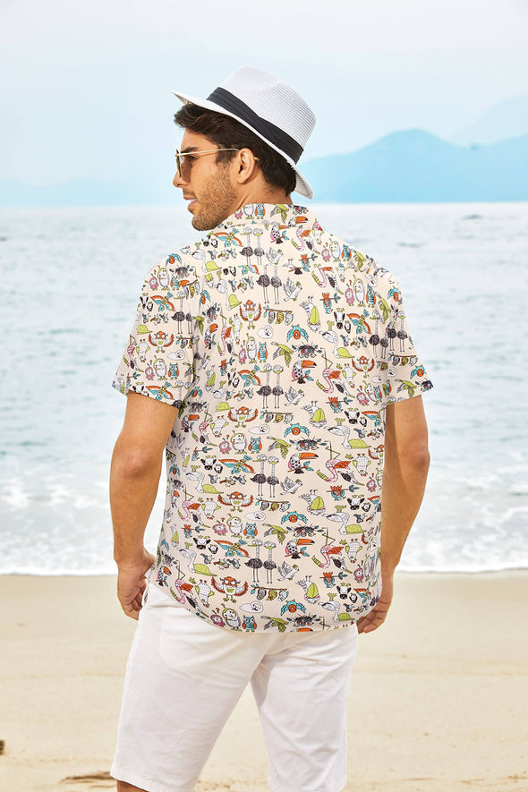 Beyond Apparel Men's Hawaiian Beach Shirts Short Sleeve 100% Cotton Novelty Print Button Down Aloha Shirts with Pocket