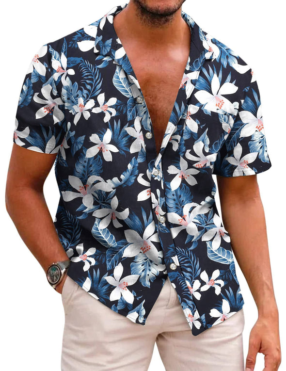 Beyond Apparel Men's Hawaiian Floral Shirts Cotton Linen Button Down Tropical Holiday Beach Shirts