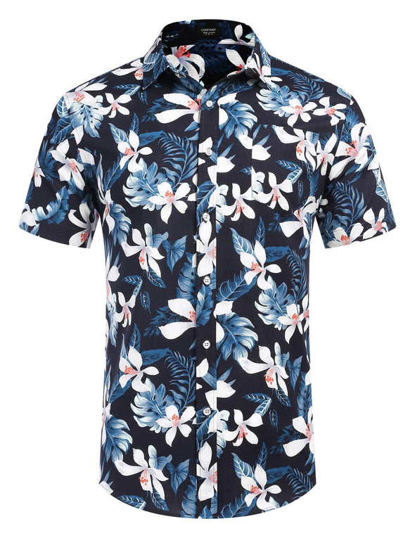 Beyond Apparel Men's Hawaiian Floral Shirts Cotton Linen Button Down Tropical Holiday Beach Shirts