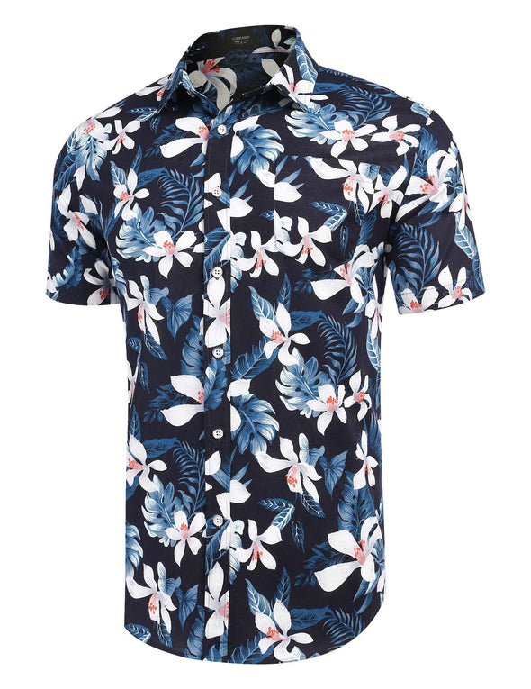 Beyond Apparel Men's Hawaiian Floral Shirts Cotton Linen Button Down Tropical Holiday Beach Shirts