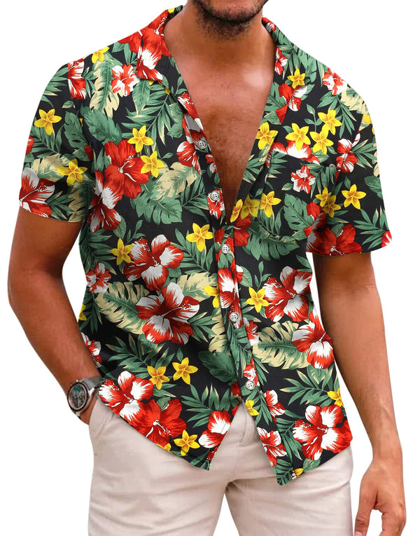 Beyond Apparel Men's Hawaiian Floral Shirts Cotton Linen Button Down Tropical Holiday Beach Shirts