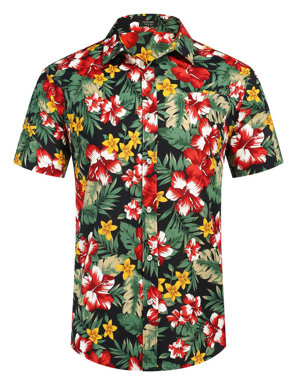 Beyond Apparel Men's Hawaiian Floral Shirts Cotton Linen Button Down Tropical Holiday Beach Shirts