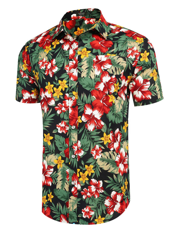 Beyond Apparel Men's Hawaiian Floral Shirts Cotton Linen Button Down Tropical Holiday Beach Shirts