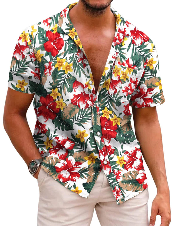 Beyond Apparel Men's Hawaiian Floral Shirts Cotton Linen Button Down Tropical Holiday Beach Shirts