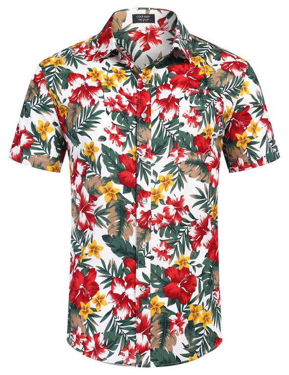 Beyond Apparel Men's Hawaiian Floral Shirts Cotton Linen Button Down Tropical Holiday Beach Shirts