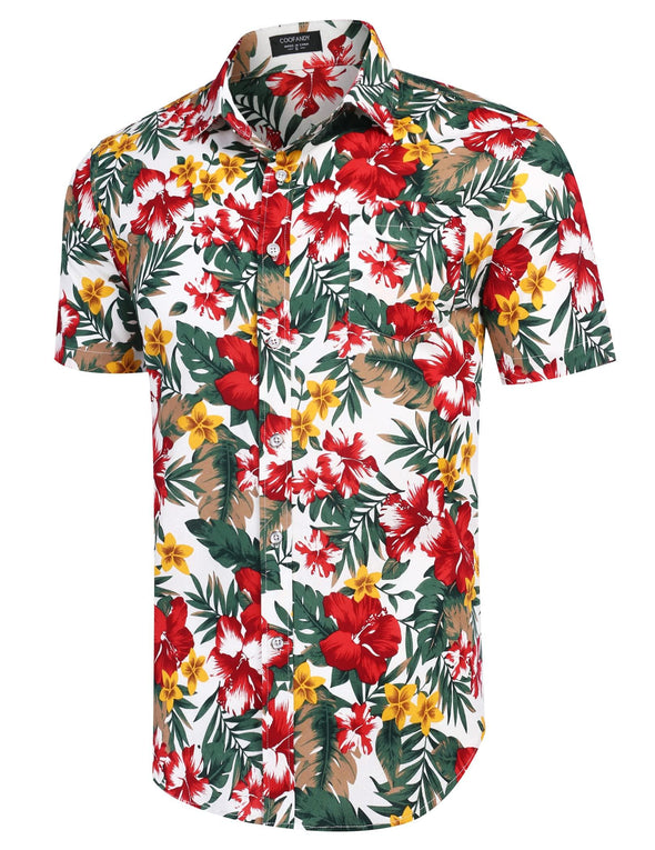 Beyond Apparel Men's Hawaiian Floral Shirts Cotton Linen Button Down Tropical Holiday Beach Shirts