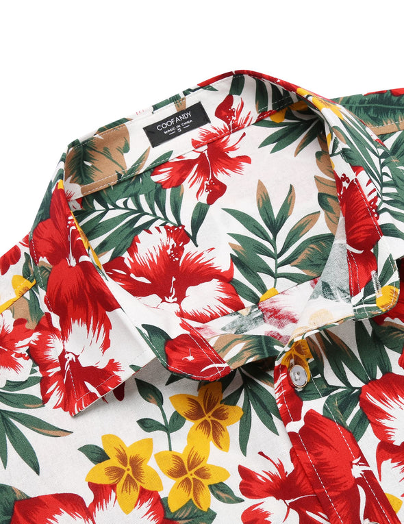 Beyond Apparel Men's Hawaiian Floral Shirts Cotton Linen Button Down Tropical Holiday Beach Shirts