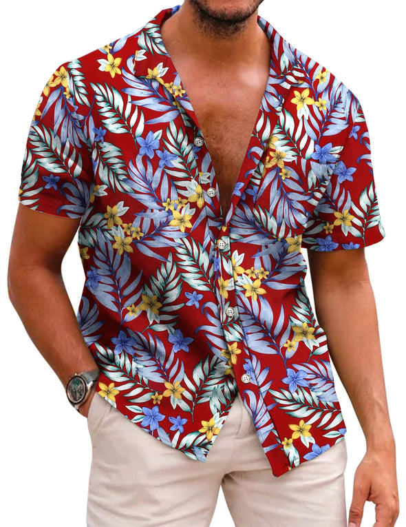 Beyond Apparel Men's Hawaiian Floral Shirts Cotton Linen Button Down Tropical Holiday Beach Shirts