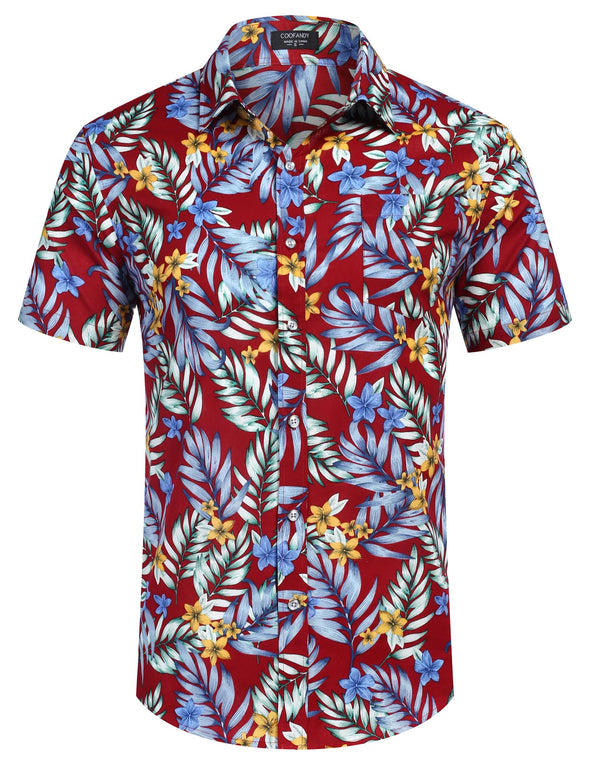 Beyond Apparel Men's Hawaiian Floral Shirts Cotton Linen Button Down Tropical Holiday Beach Shirts