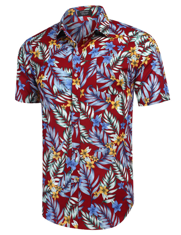 Beyond Apparel Men's Hawaiian Floral Shirts Cotton Linen Button Down Tropical Holiday Beach Shirts