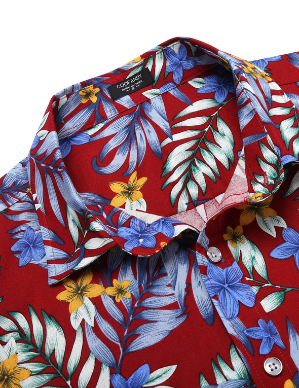 Beyond Apparel Men's Hawaiian Floral Shirts Cotton Linen Button Down Tropical Holiday Beach Shirts