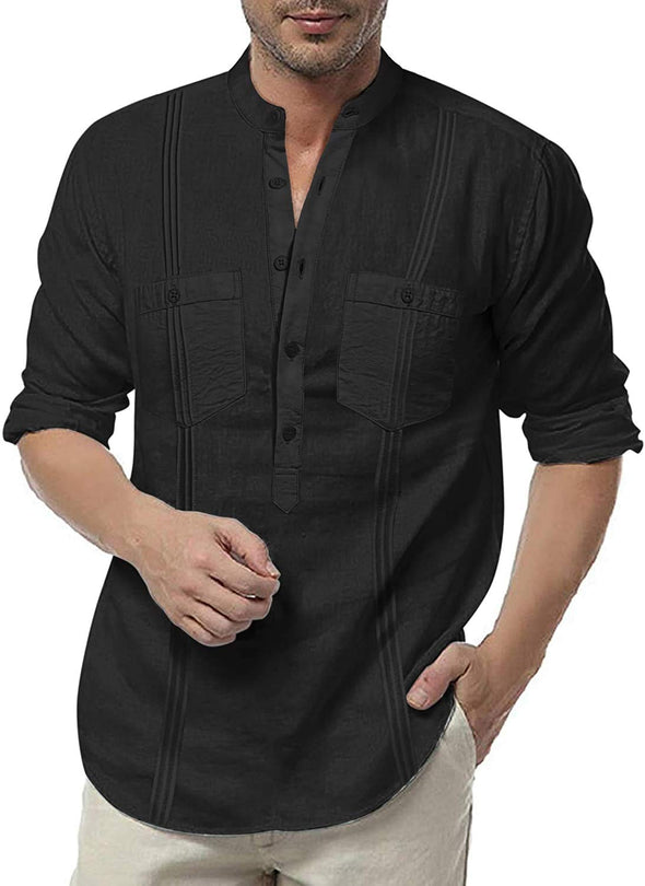 Beyond Apparel Men's Linen Henley Shirt Long Sleeve Casual Hippie Cotton Beach T Shirts