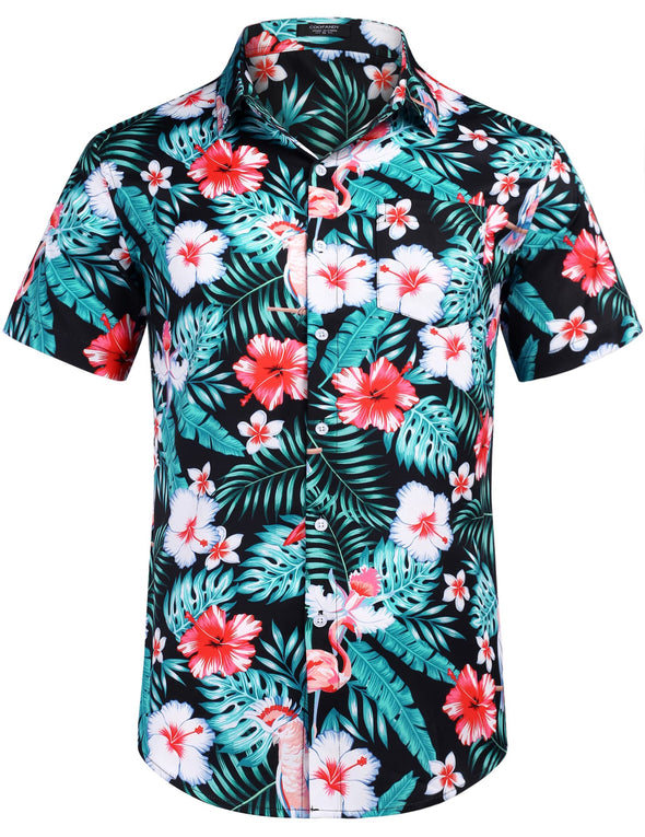 Beyond Apparel Men's Hawaiian Shirts Short Sleeve Floral Print Beach Aloha Shirt Casual Button Down Shirts with Pocket