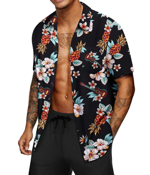 Beyond Apparel Men's Hawaiian Aloha Shirt Short Sleeve Casual Button Down Floral Printed Beach Shirts with Pocket