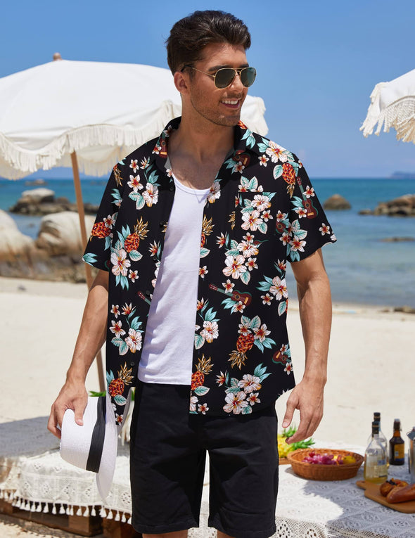 Beyond Apparel Men's Hawaiian Aloha Shirt Short Sleeve Casual Button Down Floral Printed Beach Shirts with Pocket