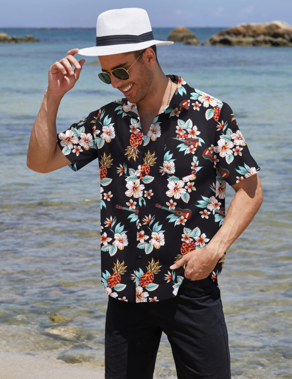 Beyond Apparel Men's Hawaiian Aloha Shirt Short Sleeve Casual Button Down Floral Printed Beach Shirts with Pocket