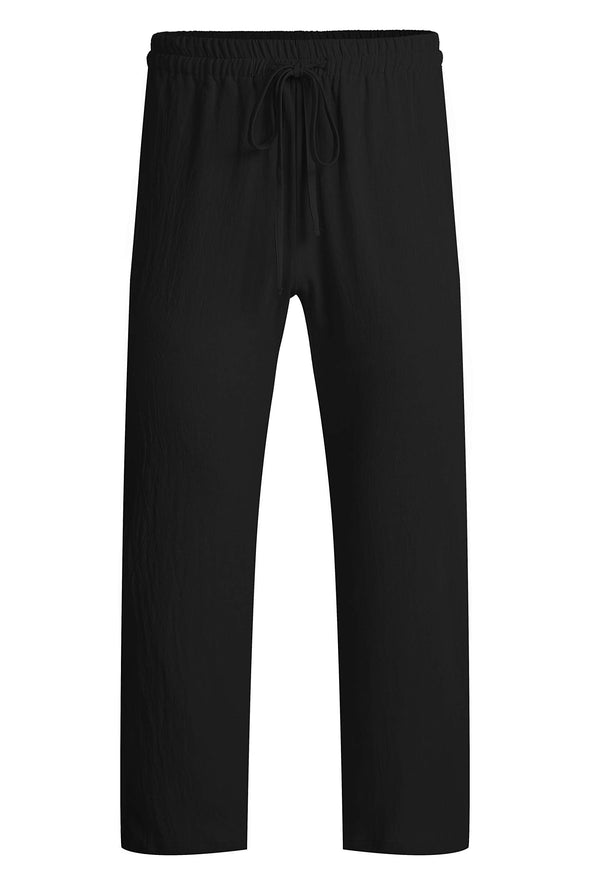 Beyond Apparel Men's Linen Casual Pants Elastic Waist Drawstring Beach Yoga Trousers