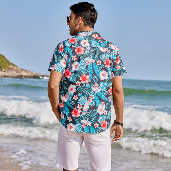 Beyond Apparel Men's Hawaiian Shirts Short Sleeve Floral Print Beach Aloha Shirt Casual Button Down Shirts with Pocket