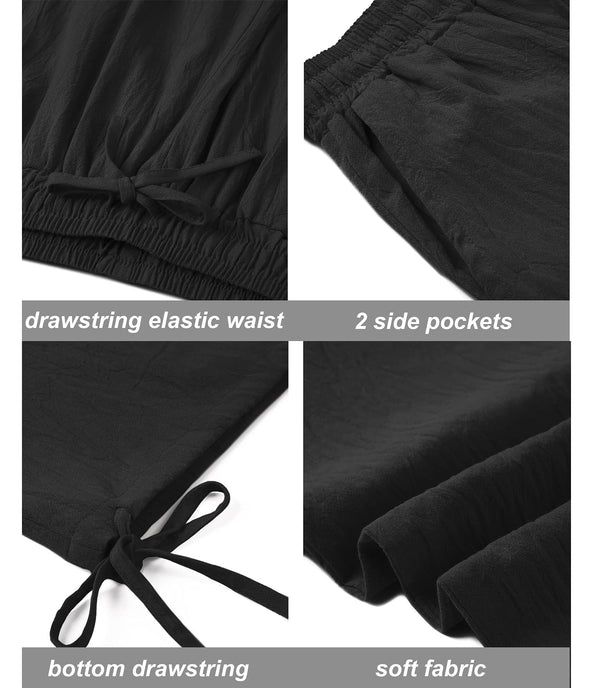 Beyond Apparel Men's Cotton Linen Pants Causal Drawstring Elastic Waist Harem Pants Lightweight Bloomer Trousers Loose Yoga Pants