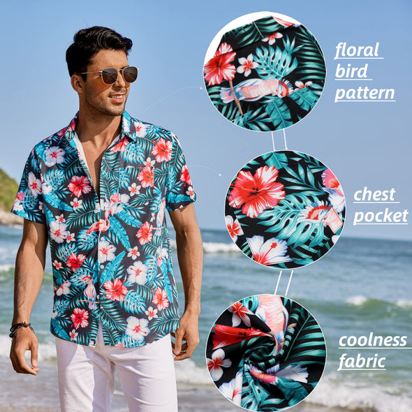 Beyond Apparel Men's Hawaiian Shirts Short Sleeve Floral Print Beach Aloha Shirt Casual Button Down Shirts with Pocket