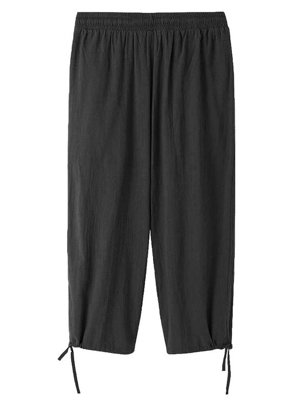 Beyond Apparel Men's Cotton Linen Pants Causal Drawstring Elastic Waist Harem Pants Lightweight Bloomer Trousers Loose Yoga Pants