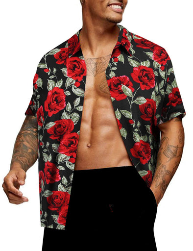 Beyond Apparel Men's Floral Shirts Casual Hawaiian Print Shirt Vacation Short Sleeve Button Down Shirt