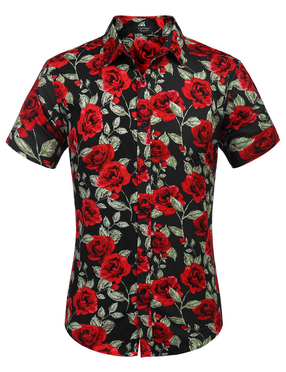 Beyond Apparel Men's Floral Shirts Casual Hawaiian Print Shirt Vacation Short Sleeve Button Down Shirt