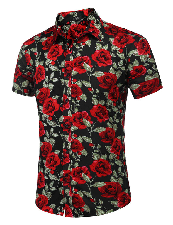 Beyond Apparel Men's Floral Shirts Casual Hawaiian Print Shirt Vacation Short Sleeve Button Down Shirt