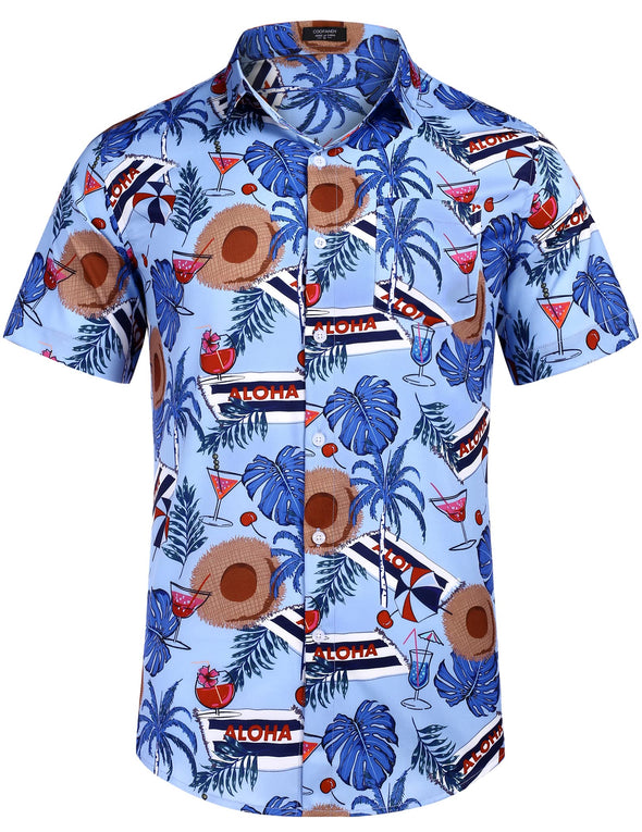 Beyond Apparel Men's Hawaiian Shirts Short Sleeve Floral Print Beach Aloha Shirt Casual Button Down Shirts with Pocket