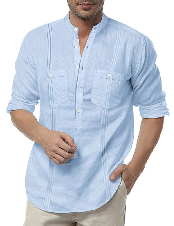 Beyond Apparel Men's Linen Henley Shirt Long Sleeve Casual Hippie Cotton Beach T Shirts