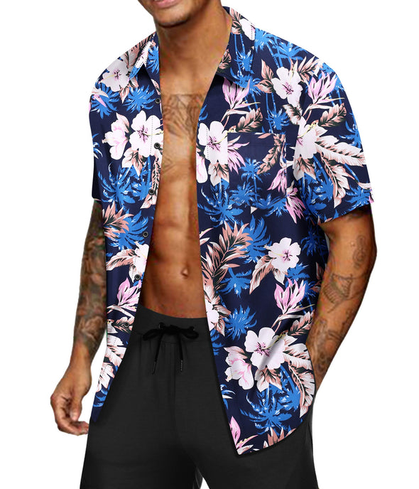 Beyond Apparel Men's Hawaiian Aloha Shirt Short Sleeve Casual Button Down Floral Printed Beach Shirts with Pocket