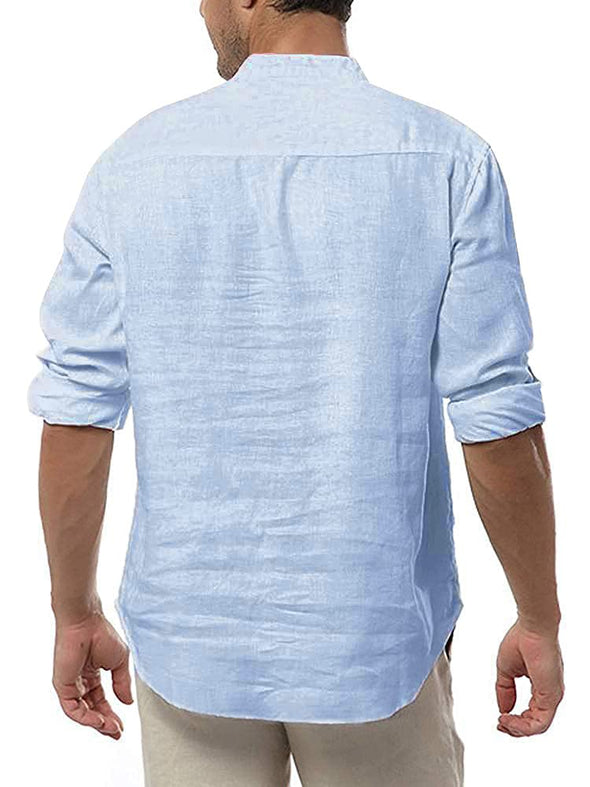 Beyond Apparel Men's Linen Henley Shirt Long Sleeve Casual Hippie Cotton Beach T Shirts