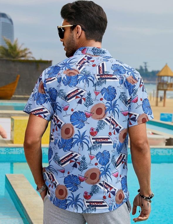 Beyond Apparel Men's Hawaiian Shirts Short Sleeve Floral Print Beach Aloha Shirt Casual Button Down Shirts with Pocket