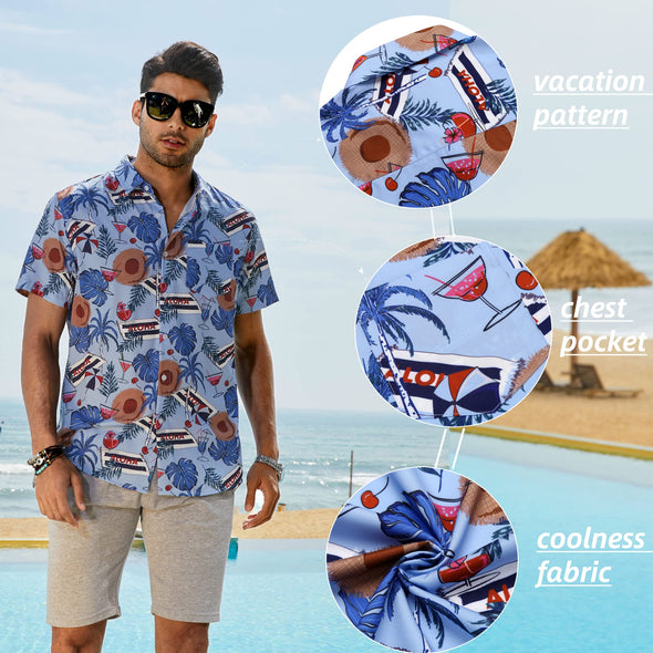 Beyond Apparel Men's Hawaiian Shirts Short Sleeve Floral Print Beach Aloha Shirt Casual Button Down Shirts with Pocket