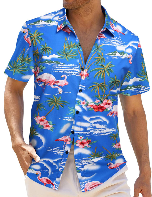 Beyond Apparel Men's Hawaiian Shirt Short Sleeve Regular Fit Floral Shirts Casual Button Down Holiday Beach Aloha Shirts