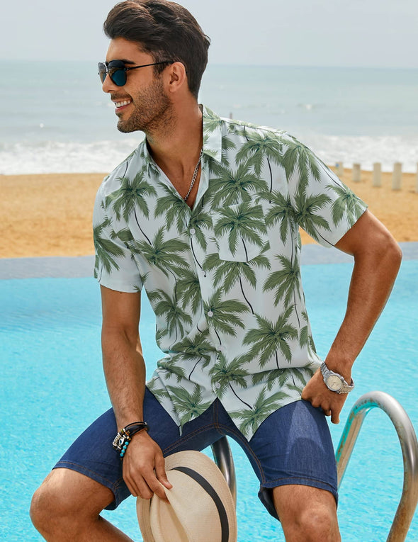 Beyond Apparel Men's Hawaiian Shirts Short Sleeve Floral Print Beach Aloha Shirt Casual Button Down Shirts with Pocket