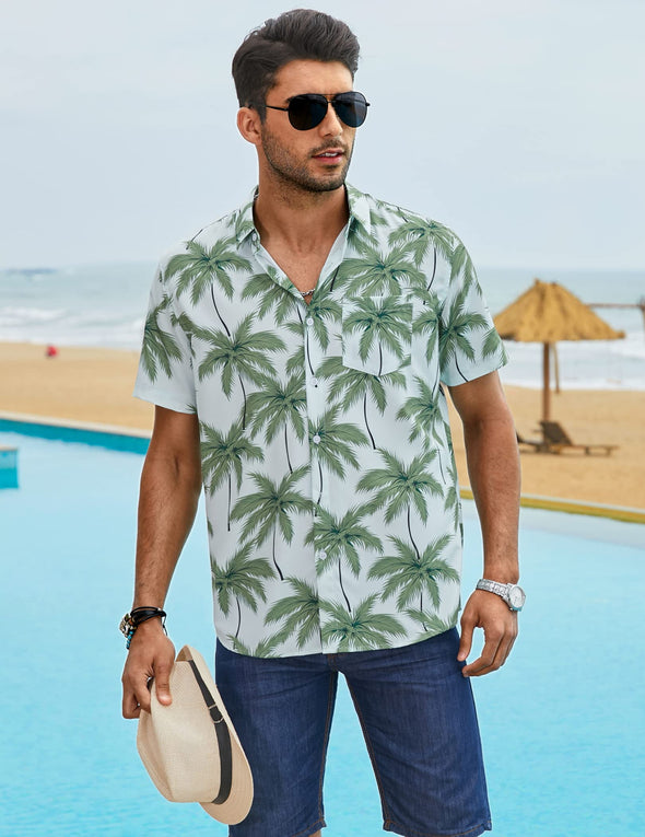 Beyond Apparel Men's Hawaiian Shirts Short Sleeve Floral Print Beach Aloha Shirt Casual Button Down Shirts with Pocket