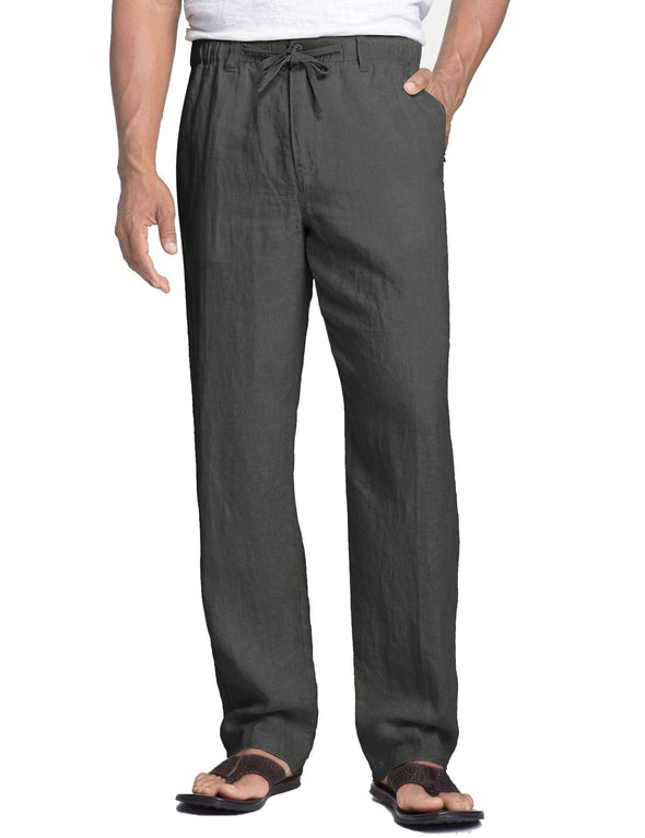 Beyond Apparel Men's Casual Linen Pants Elastic Waist Drawstring Cotton Trousers