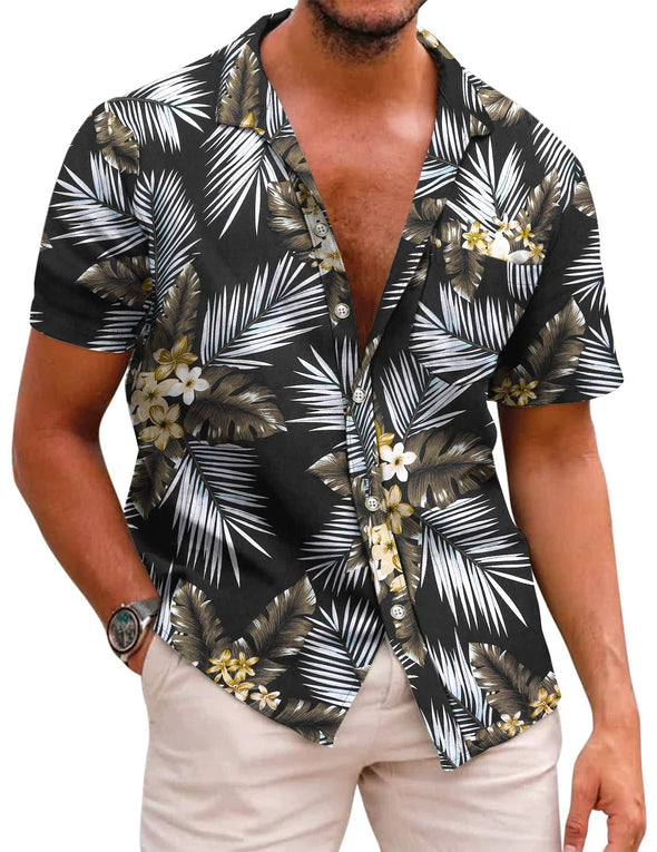 Beyond Apparel Men's Hawaiian Floral Shirts Cotton Linen Button Down Tropical Holiday Beach Shirts