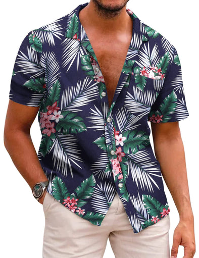 Beyond Apparel Men's Hawaiian Floral Shirts Cotton Linen Button Down Tropical Holiday Beach Shirts