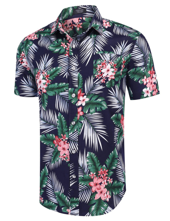 Beyond Apparel Men's Hawaiian Floral Shirts Cotton Linen Button Down Tropical Holiday Beach Shirts