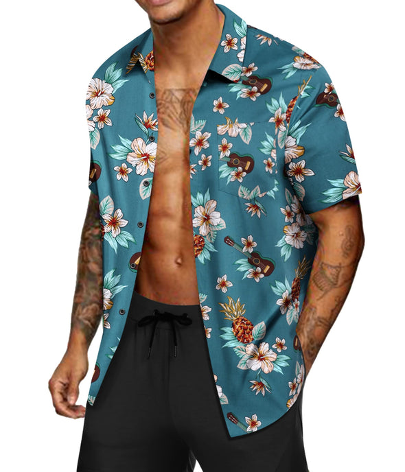 Beyond Apparel Men's Hawaiian Aloha Shirt Short Sleeve Casual Button Down Floral Printed Beach Shirts with Pocket