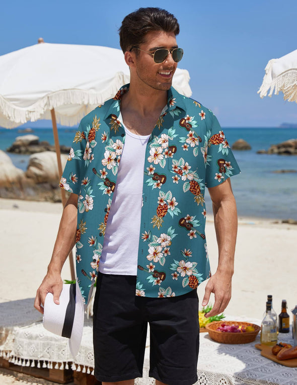 Beyond Apparel Men's Hawaiian Aloha Shirt Short Sleeve Casual Button Down Floral Printed Beach Shirts with Pocket