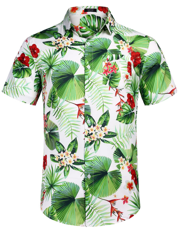 Beyond Apparel Men's Hawaiian Shirts Short Sleeve Floral Print Beach Aloha Shirt Casual Button Down Shirts with Pocket